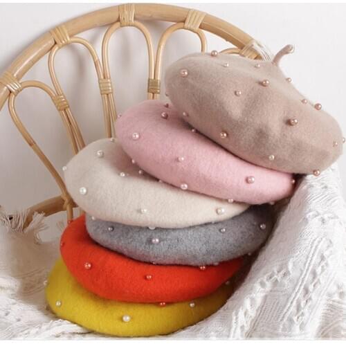 Fashion Beret Hat New Princess Kids Girls Caps Berets Lovely Pearl Beanies Hats Spring Autumn Winter Toddler Girls Hats