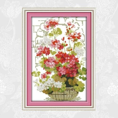 The pink geranium Printed on Canvas Cross stitch kits 11CT 14CT DMC Embroidery Needlework DIY Handmade Crafts Wholesale