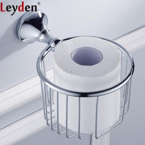 Leyden Chrome Brass Toilet Paper Basket Wall Mounted Lavatory Toilet Paper Holder Bathroom Shampoo Holder Bathroom Accessories