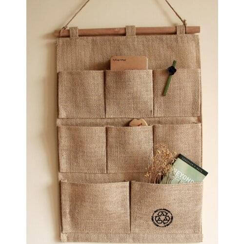 Organizer Bedroom Cloth Striped Finishing Mobile Phone Storage Bag Wall Multi-Layer Cotton Linen Hanging