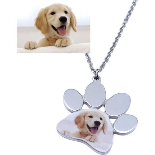 Personalized Dog Photo Necklace,Custom Pet Photo Necklace,Engraved Photo Dog Paw Pendant Charm Gift for Dog Owner Memorial Gift