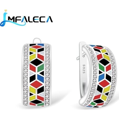 LMFALECA White Topaz Clip Earrings for Women 925 Silver Jewelry Multicolor Enamel Fashion Earring Wedding Birthday Fine Gift