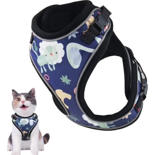 Cat Harness Escape Proof Small Cat and Dog Harness Soft Mesh Harness Adjustable Cat Vest Harness w/Reflective Strap Metal Clipi