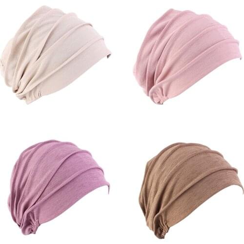 New Women Muslim Folds Hat Silk Sleep Chemo Beanie Turban Hat Scarf Cancer Chemo Beanie Cap Hijab Headwear Head Wrap Hair