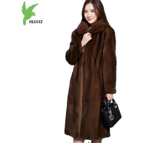 Plus size 6XL Women Winter Faux Mink Fur Coats New Boutique Middle aged Female Long section Mink fur Outerwear Coats OKXGNZ 1419
