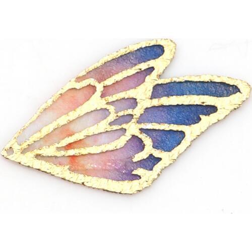 DoreenBeads Fabric Pendants Butterfly Wing Blue Orange Multicolor Purple Blue & Green Findings 30mm(1 1/8") x 18mm( 6/8"), 5 PCs