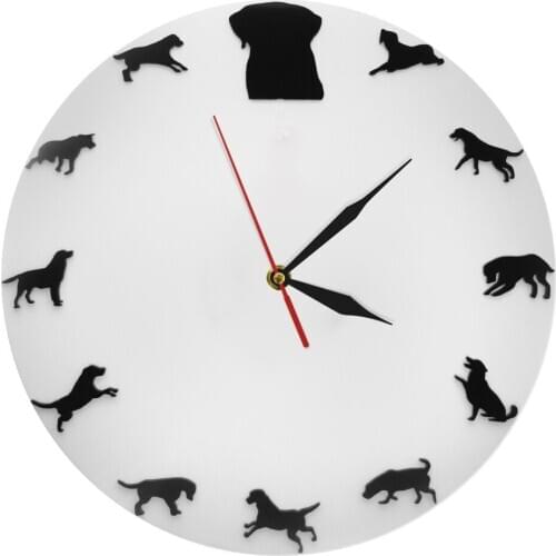 Home Decorations Wall Clock Different Dog Poses Puppy Pets Pattern Dogs Breeds Pug Bulldog Pit Poodle Pet Shop Wall Decor Clock
