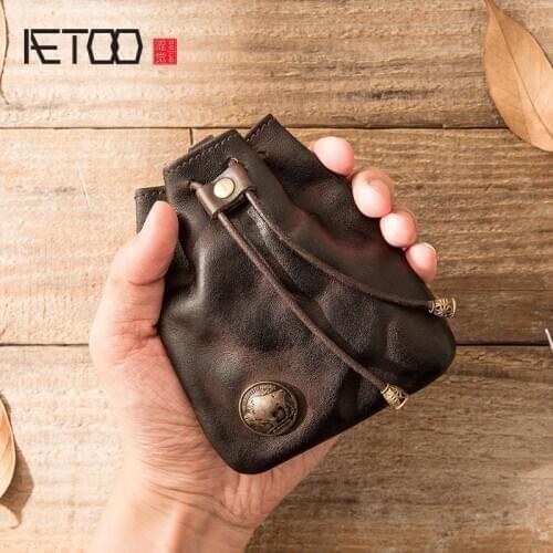 AETOO Vintage leather coin purse, multi-function coin purse, car key case, top layer planted leather handbag