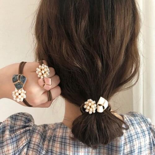 Fashion hot Selling High Elastic Hair Band Fresh Sweet Hair Rope Women Girls Student Pearls Rose Crystal Hair Ring Headpiece