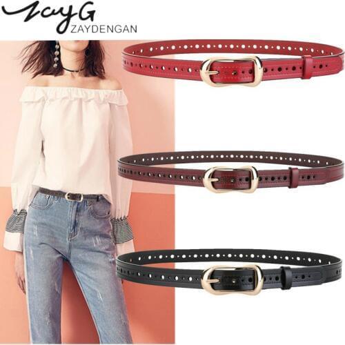 ZAYG women belt fashion hollow genuine leather belt woman luxury jeans belts female apparel accessories waist belts for women