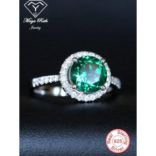 Created Emerald Gemstone Cute Dating Ring For Women Green Real 925 Sterling Silver Party Anniversary Gifts Female Round Shape