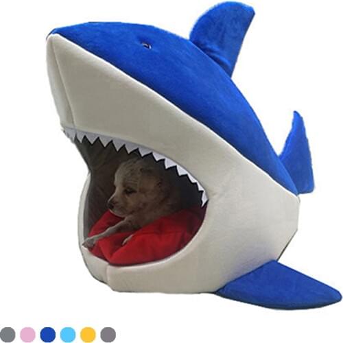 Winter Warm Nest Soft Sleeping Puppy Cave Mat Nest Kennel Pet Supply Shark Style Soft Short Plush Pet Dog Cat Tent House Kennel