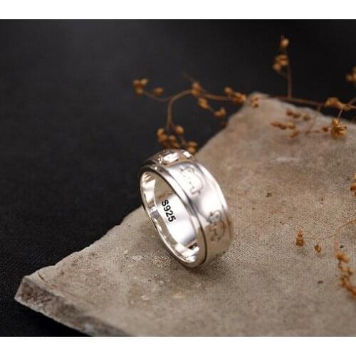 100%S925 sterling silver elephant running retro can turn Thai silver personality ring couple models