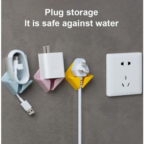 2 Pcs Adhesive Hooks Punch-free Strong Power Plug Storage Holder Wire Socket Storage Rack Power Plug Water-proof Safer