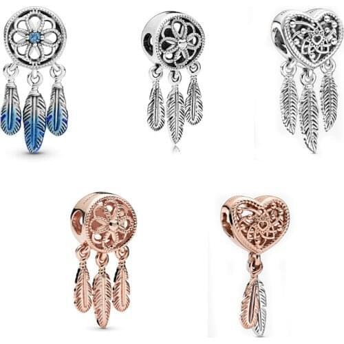 2021 New Free Shipping 925 Sterling Silver Blue Spiritual Dreamcatcher Charm Fit Original Pandora Bracelet For Women DIY Jewelry