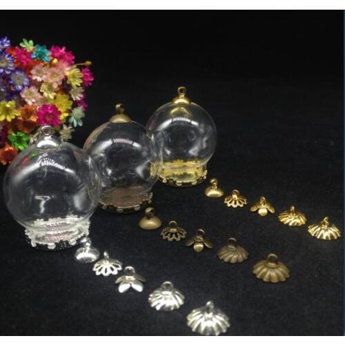 300sets/lot 30*20mm glass globe bubble flower cap set DIY Glass vial pendant necklace jewelry diy glass bottle dome cover charms