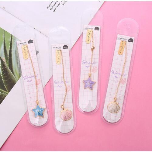 4Pcs/Set Wonderful Starfish Shell Metal Pendant Bookmark Book Holder Message Card Gift Stationery