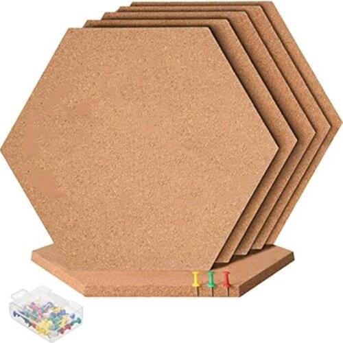 6Pcs Hexagon Cork Board Tiles Self Adhesive Thick Corkboards for Wall Memo Boards Pin Board Decorative Bulletin Board