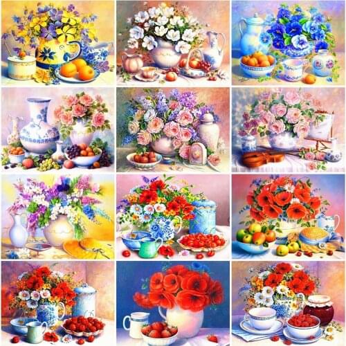AZQSD Diamond Painting Poppy Fruit Cross Stitch Rhinestones Full Drill Diamond Embroidery Flower Mosaic Needlework Home Decor