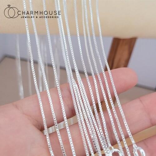 5pcs Pure Silver 925 Chain Necklaces For Women 1mm 18/16 inch Box Chain Necklace Fit Pendant Choker Collier Femme Trendy Jewelry