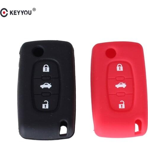 KEYYOU 30pcs 3 Button Silicone Car Key Case Cover For Peugeot 107 207 307 407 308 607 For Citroen C4 C5 C6 C8 Flip Key Fob Shell