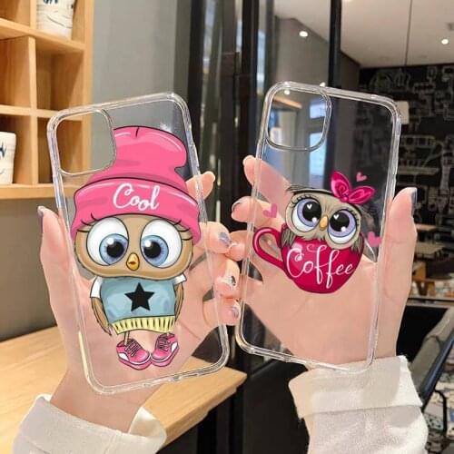 Cartoon Cute Owl Girl Gifts lovers Phone Case Transparent for iPhone 6 7 8 11 12 s mini pro X XS XR MAX Plus SE cover funda