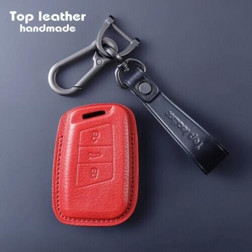 Crazy Smith Hand Sewing Smart Car Key Case Cover for Volkswagen Passat\Magotan\CC Vegetable Tanned Leather High Quality Gifts