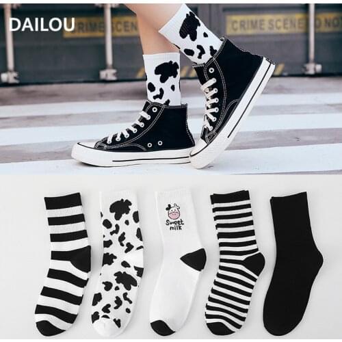 Black White Cow Cartoon Socks Women Harajuku Sweet Kawaii Tube Socks Happy Novel Funny Cotton Socks Men Gifts For The Holidays