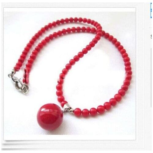 Ddh002164 Natural 6mm red coral rounds beads necklace 12mm sea shell pearl Necklace AAA