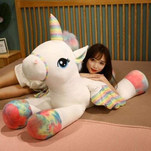 80/110CM Giant Kawaii Unicorn Pegasus Plush Toys Stuffed Soft Animal Horse Pillow Home Decor Lovely Gift for Children Baby Girl