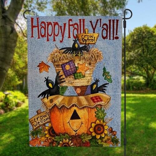 Double-sided Autumn Happy Fall Pumpkin Garden Flag Banner with Windproof Rubber Stopper Clip 12.5''x18.5'' 32x47cm Home Decor