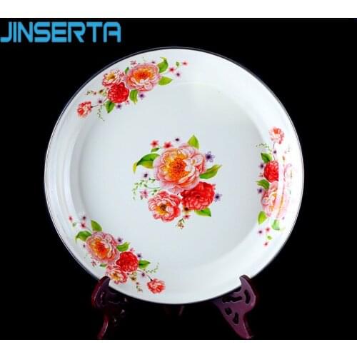 JINSERTA Enamel Storage Tray Tableware Dessert Fruit Cake Snack Deep Large Plate Home Restaurant Kitchen Desktop Food Coontainer