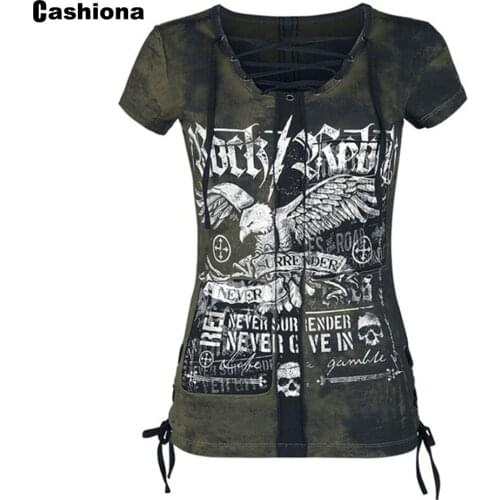 Cashiona Plus SIze Ladies Fashion 3D Print T-shirt Women Patchwork Top Casual Pullovers 2021 Summer Lace-up Tees shirt Femme 3xl