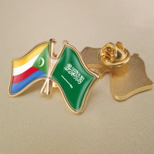 Comoros and Saudi Arabia Crossed Double Friendship Flags Lapel Pins Brooch Badges