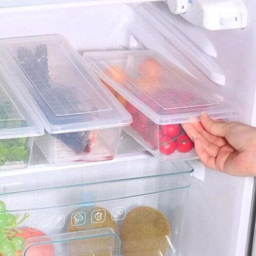 Food Fresh Storage Box Containers Kitchen Fridge Organizer Case Removable Drain Plate Tray Fruits Vegetables Fish Meat Fresh Box