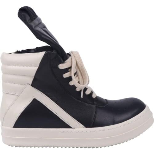 New Season Man Fashion Black White Geobasket Sneakers High-top Panelled Buffed Calfskin Sneakers Round Toe Lace-up Shoes