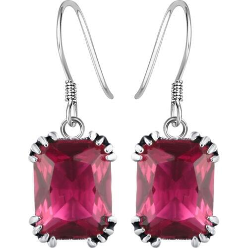 Square red cz silver color earring for women 2017 cheap fashion jewelry party gift wedding inlay earring