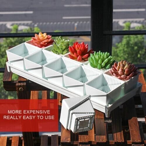Drainage Hole Meshpot Square Plastic Succulents Planter Pots With Tray Set,Nursery Pot Cactus Plant Pot Garden Pot For window