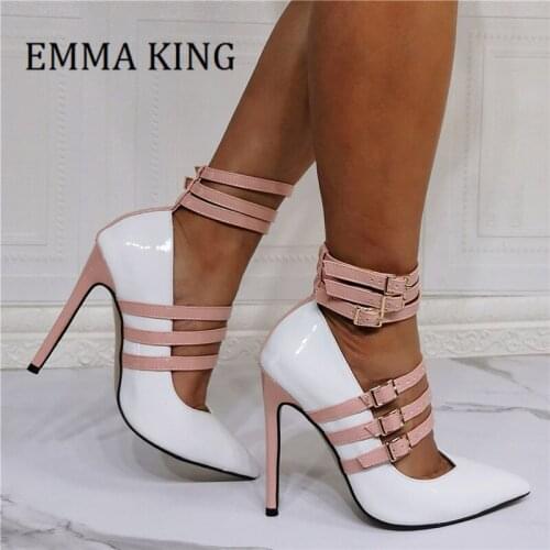 Summer Women Pumps Sexy Buckle Strap Gladiator Women Pumps Pointe Toe Thin High Heeled Ladies Shoes Wedding Bride Sandals Shoes