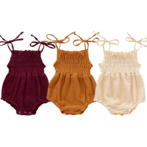 Summer Cute Newborn Infant Kid Baby Girl Bodysuit Solid Color Sleeveless Belt Jumpsuit Outfit Clothes One Pieces