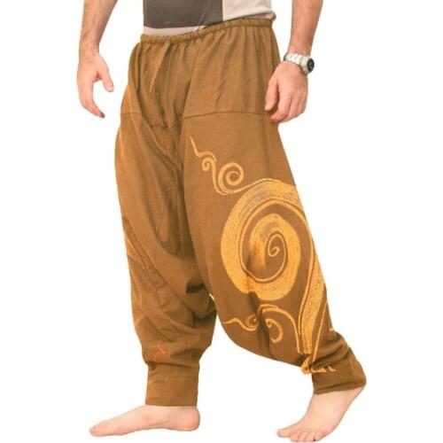 Men Pants Casual Harem Pants Summer Yoga Baggy Aladdin Hippie Spiral Print Trousers Mens Clothing штаны мужские 2021