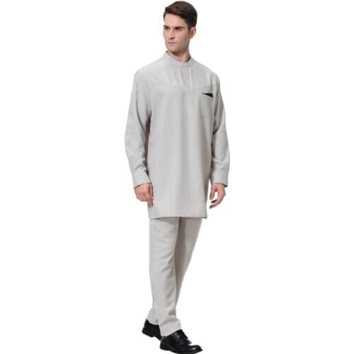 Jubba Thobe For Men Kaftan Muslim Pants Suit Islamic Clothing Mens Agal Jellaba Arab Clothing Middle East Pants Muslim Set 2019