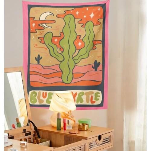 Tarot Card Pattern Tapestry Wall Hanging Vintage Cactus Tapestries Retro Moon Decor Aesthetic Room Decor Decoration Mural Tapiz