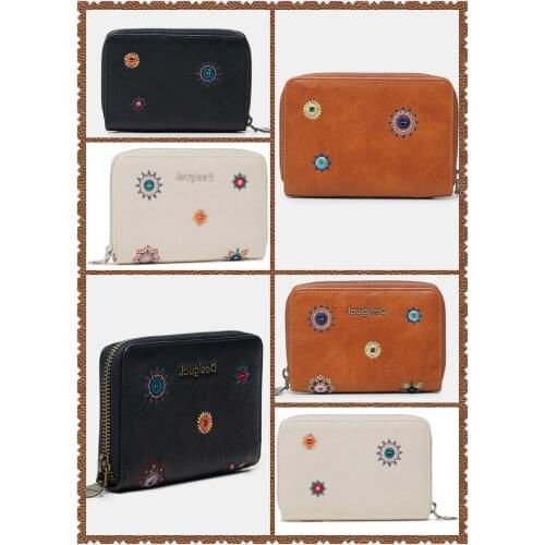 2021 new Spanish desigual womens clutch bag square wallet coin bag printed letters embroidered card bag coin purse