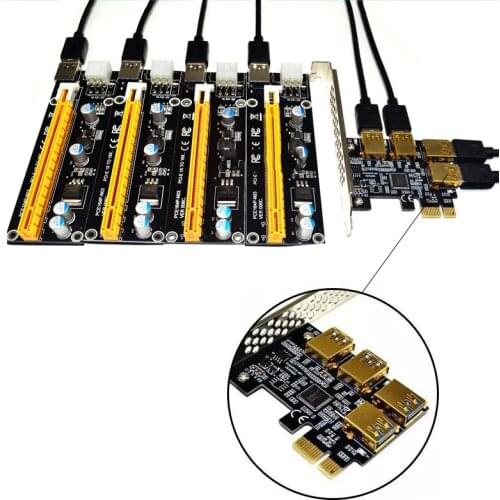 New 4 Ports PCIe Riser Adapter Board PCI-E 1x To 4 USB 3.0 PCI-E Rabbet GPU 1x To 16x Riser Card Adapter For BTC Miner Mining