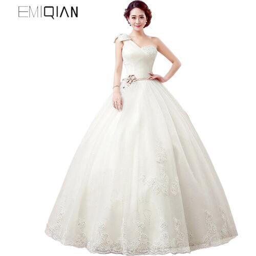 New Gorgeous A Line One Shoulder Sequined Tulle Bridal Wedding Dress 2017