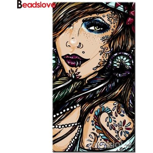 Full square round Diamond painting Anime abstract big eye girl, diamond Embroidery cross stitch sets mosaic cartoon 5d picture