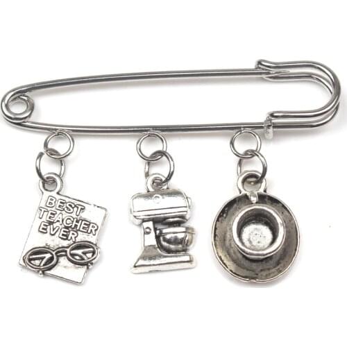 Hot Chef Brooch Creative Mini Coffee Cup Blender Knife and Fork French Fries Pendant Brooch Men and Women Jewelry Handmade Gifts