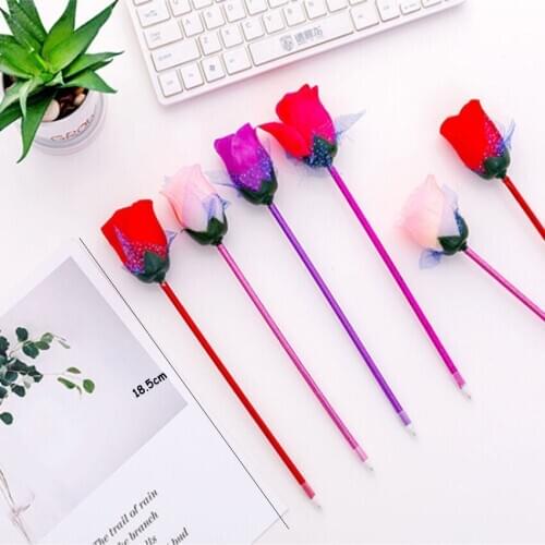 4pcs/pack Cute Flower Rose Ball pen Kawaii black ink writing pens for school office Supply Gifts for Students Party Favor