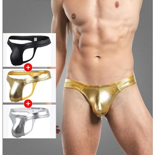 Sexy Gay G String Thongs Low Waist Shinny PU Leather Men Underwear Bikini Homewear T-back Thongs Jockstrap Men Cueca Underpants